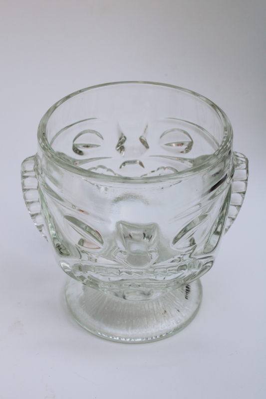 photo of vintage tiki cup, happy sad face glass head vase, drinking glass or candle holder #2