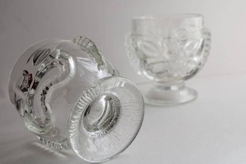 photo of vintage tiki cups, large heavy clear glass heads for vases, candle holders, drinking glasses #3