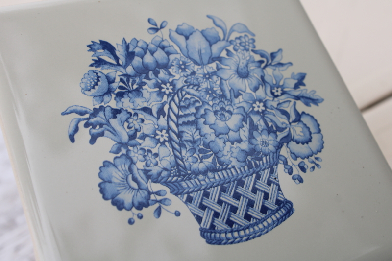 photo of vintage tiles blue flower baskets on ivory white, antique french country style for cottage kitchen  #6
