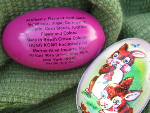 photo of vintage tin Easter egg candy containers, 50s-60s metal litho print eggs #4