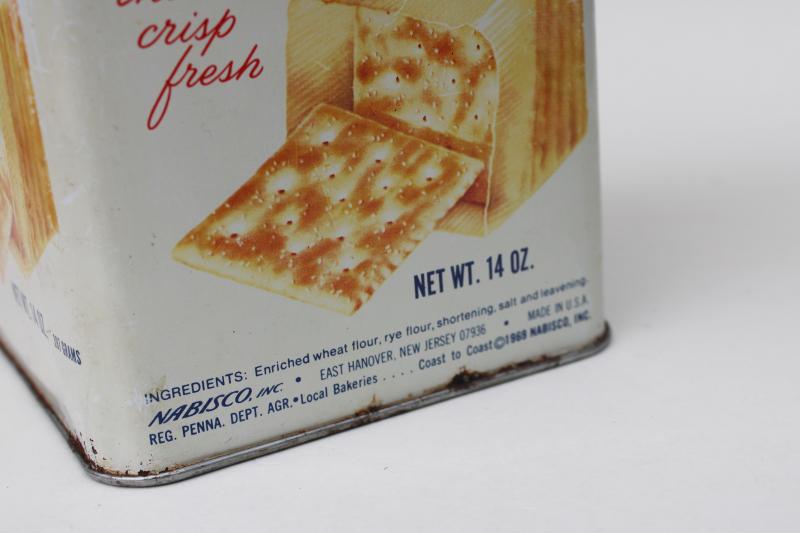 photo of vintage tin Premium saltines crackers, old Nabisco advertising canister #2