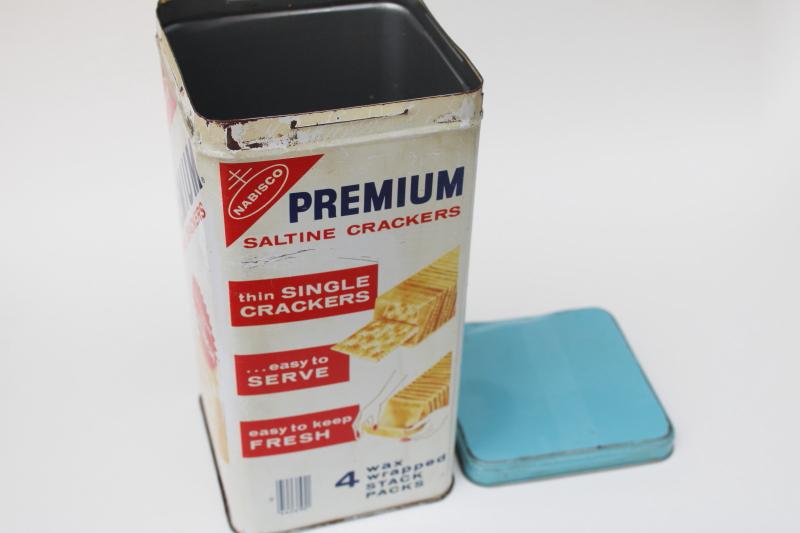 photo of vintage tin Premium saltines crackers, old Nabisco advertising canister #3