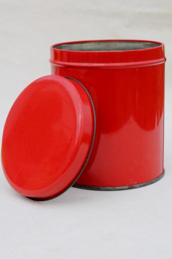 photo of vintage tin canisters, red & white peppermint striped candy & cookie tins lot #3