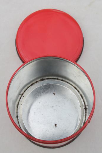 photo of vintage tin canisters, red & white peppermint striped candy & cookie tins lot #4