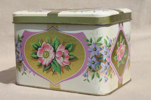 photo of vintage tin collection, lot of tea tins & candy tins w/ lovely floral prints #7