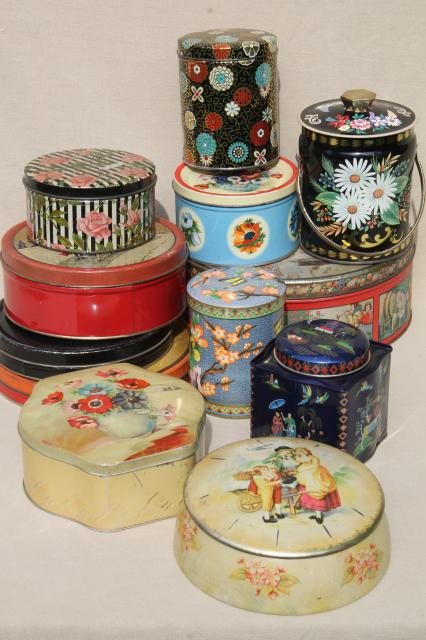 photo of vintage tin collection, lot pretty tea tins, biscuit tins & chocolate boxes for sweets #1