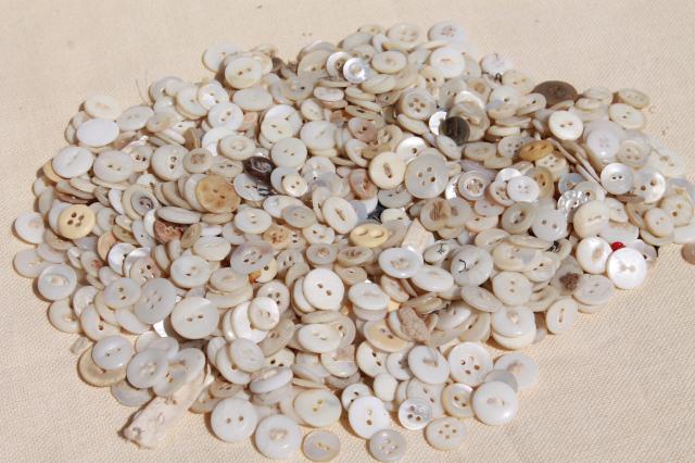 photo of vintage tin full of antique buttons, mother of pearl shell button lot #2