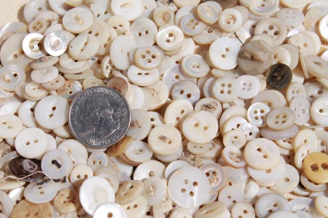 photo of vintage tin full of antique buttons, mother of pearl shell button lot #4