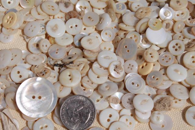 photo of vintage tin full of antique buttons, mother of pearl shell button lot #5