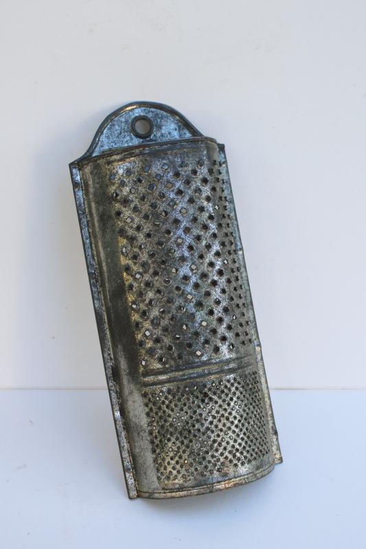 photo of vintage tin nutmeg grater, primitive rustic old kitchen tool wall hanging #1