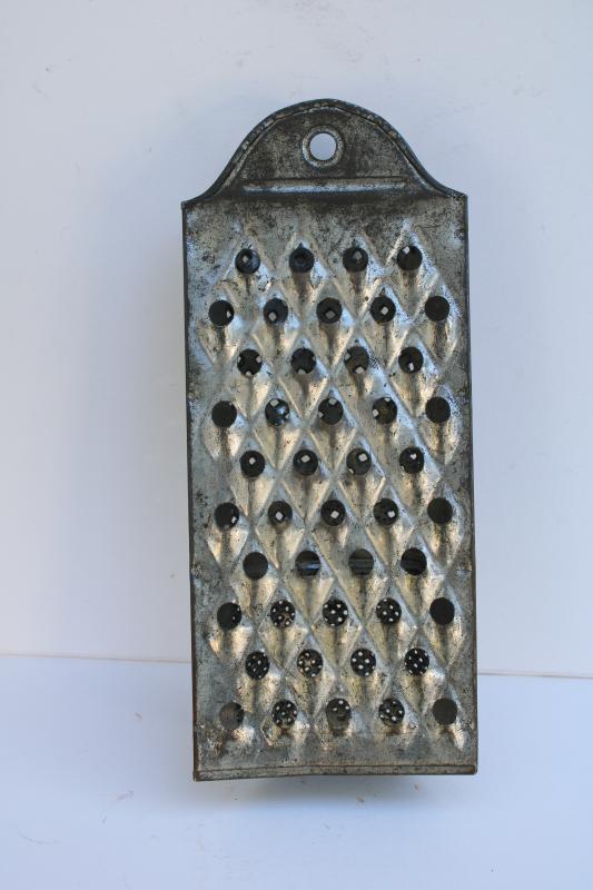 photo of vintage tin nutmeg grater, primitive rustic old kitchen tool wall hanging #2