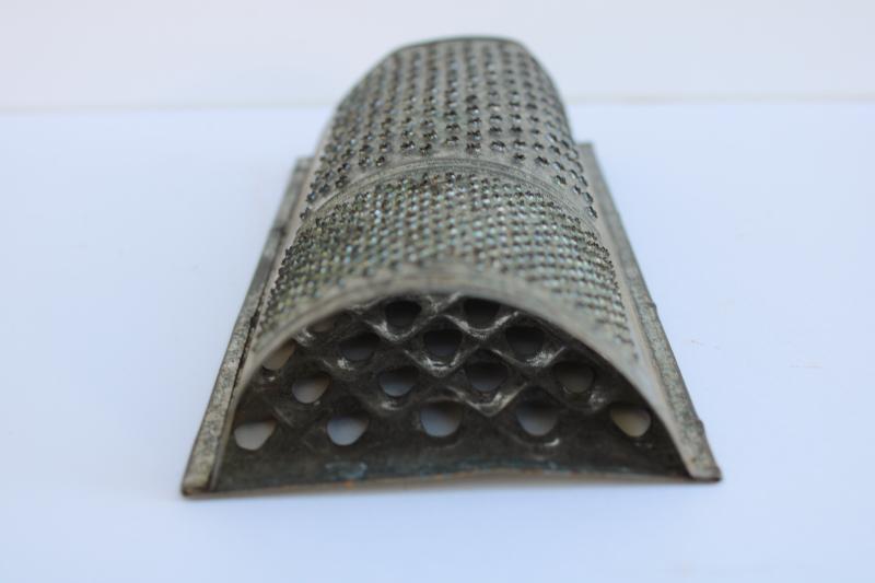 photo of vintage tin nutmeg grater, primitive rustic old kitchen tool wall hanging #3