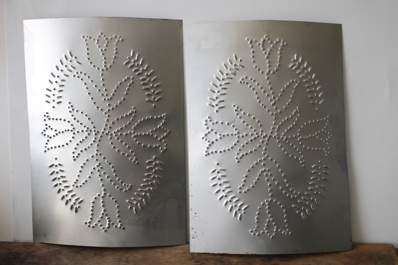 photo of vintage tin punched metal panels, antique colonial style pie safe or cupboard doors  #4