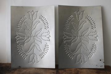 catalog photo of vintage tin punched metal panels, antique colonial style pie safe or cupboard doors 