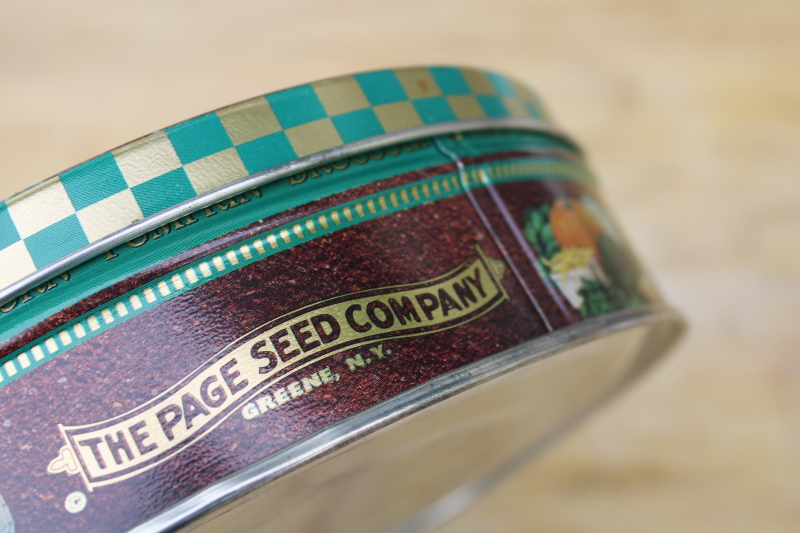 photo of vintage tin w/ reproduction antique seed packets artwork print, seed storage box #2