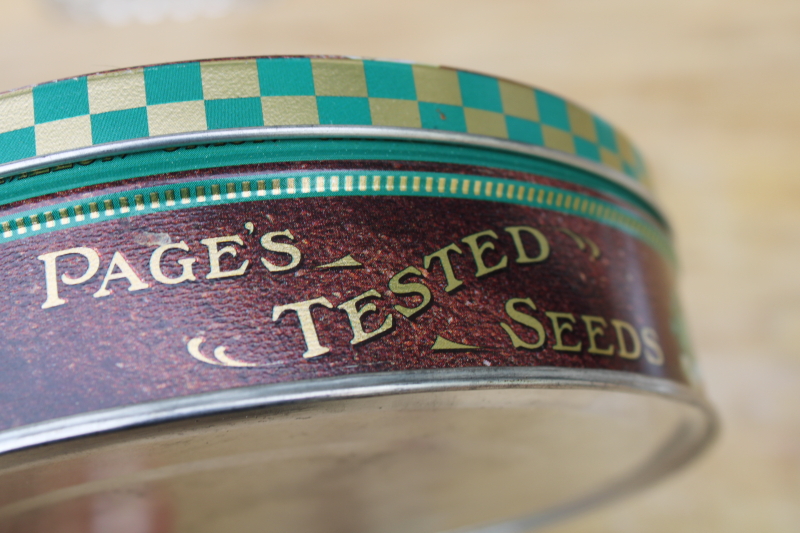 photo of vintage tin w/ reproduction antique seed packets artwork print, seed storage box #3