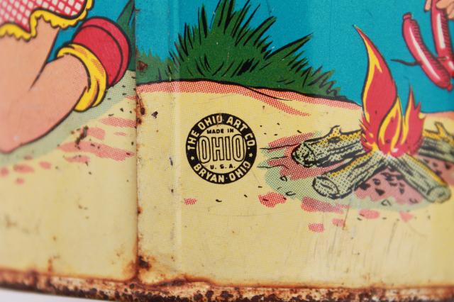 photo of vintage tin toy sand pail bucket, Ohio Art print metal bright colorful children beach #8
