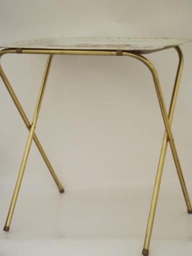 photo of vintage tin tray TV tables, folding snack tables w/ shabby chic flowers #3