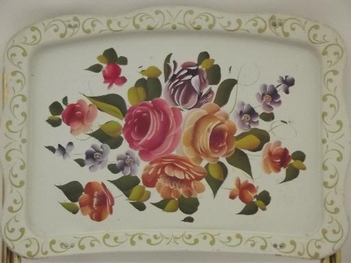 photo of vintage tin tray TV tables, folding snack tables w/ shabby chic flowers #4