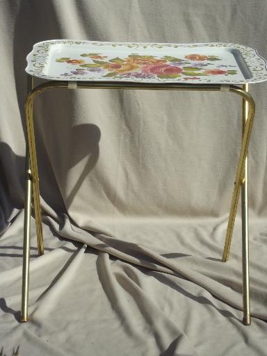 photo of vintage tin tray TV tables, retro all metal folding tables for crafts etc. #2