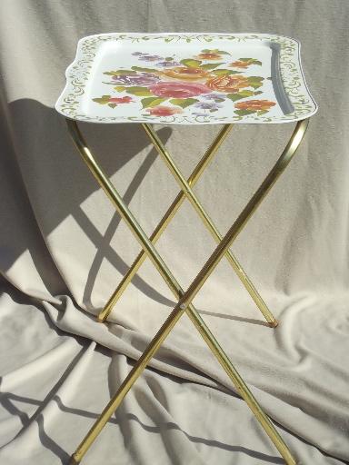 photo of vintage tin tray TV tables, retro all metal folding tables for crafts etc. #3