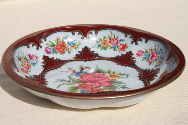 photo of vintage tin trays & bowls, floral litho print metal toleware Daher, Nevco #4