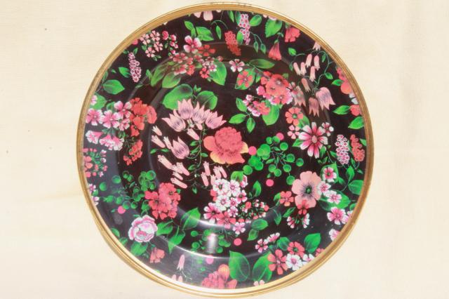 photo of vintage tin trays & bowls, floral litho print metal toleware Daher, Nevco #8