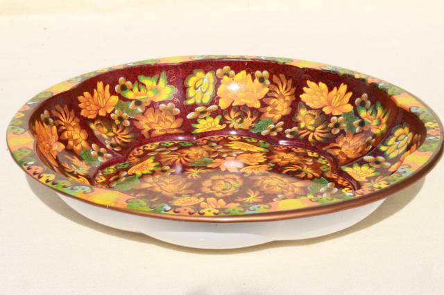 photo of vintage tin trays & bowls, floral litho print metal toleware Daher, Nevco #12