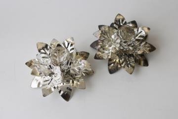 vintage tinned steel candle holders, shiny silvery tin flowers for little candles