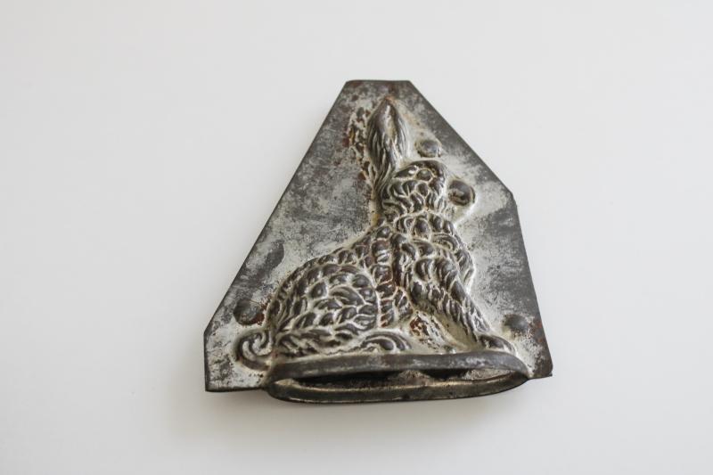 photo of vintage tinned steel candy mold, antique Easter bunny chocolate rabbit #4