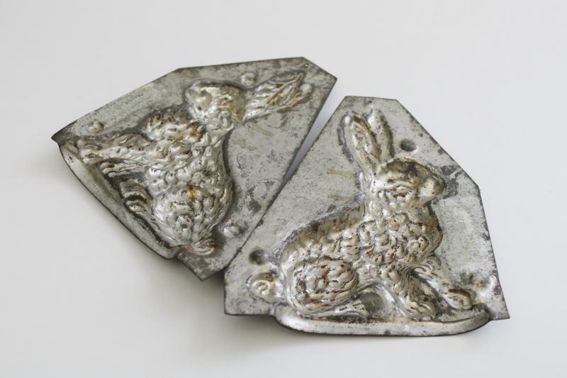 photo of vintage tinned steel candy mold, antique Easter bunny chocolate rabbit #5