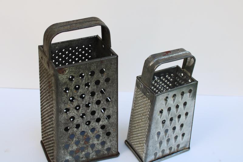 photo of vintage tinned steel graters large & small, primitive kitchen decor or luminaries #5