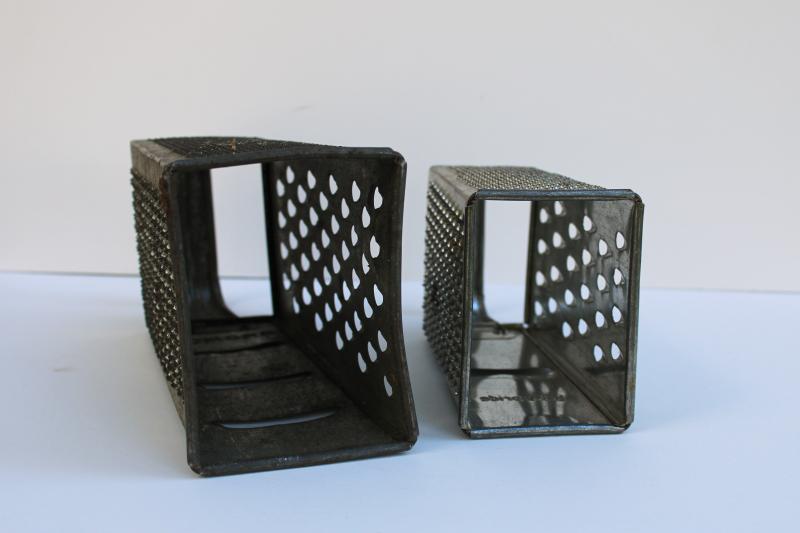 photo of vintage tinned steel graters large & small, primitive kitchen decor or luminaries #6