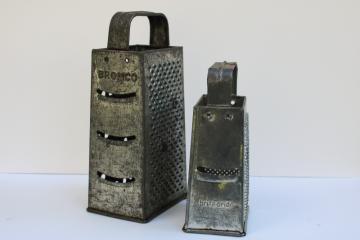 catalog photo of vintage tinned steel graters large & small, primitive kitchen decor or luminaries
