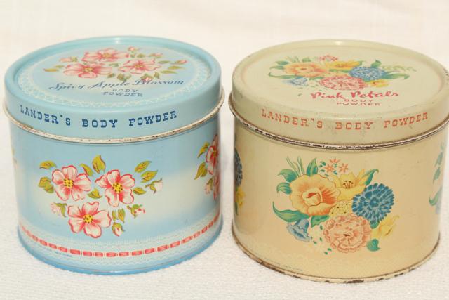 photo of vintage tins from bath powder, pretty flowered vanity boxes from perfume dusting powder #2