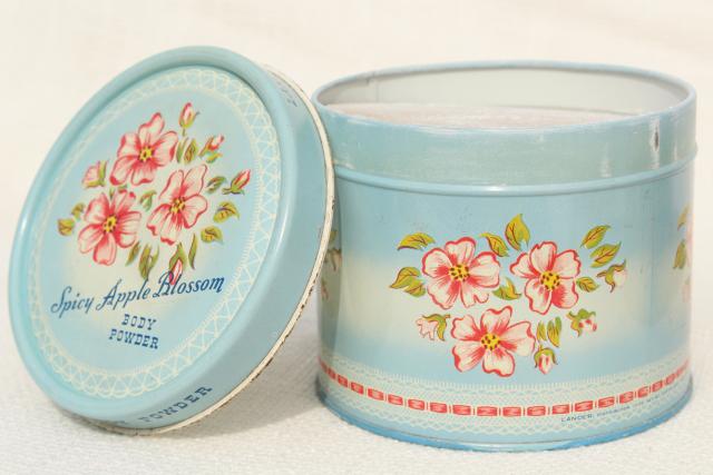 photo of vintage tins from bath powder, pretty flowered vanity boxes from perfume dusting powder #3