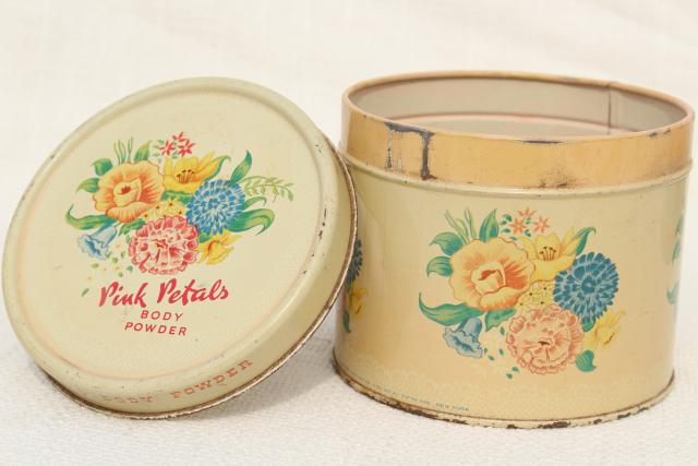 photo of vintage tins from bath powder, pretty flowered vanity boxes from perfume dusting powder #5