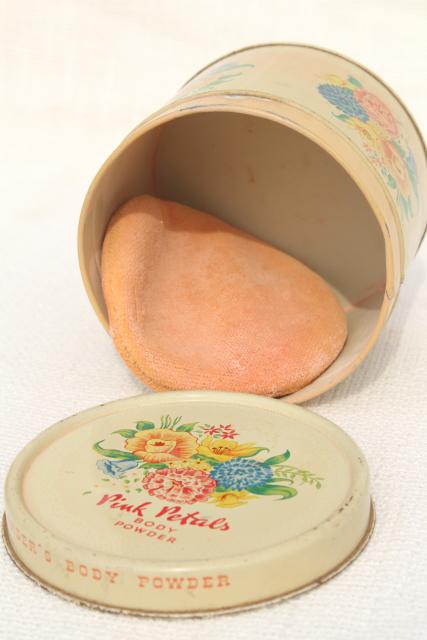 photo of vintage tins from bath powder, pretty flowered vanity boxes from perfume dusting powder #6