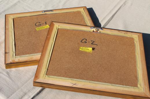 photo of vintage tinsel paintings w/ gold fruit, reverse foil intaglio etchings listed artist Harris G Strong #3