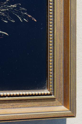 photo of vintage tinsel paintings w/ gold fruit, reverse foil intaglio etchings listed artist Harris G Strong #12
