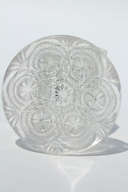 photo of vintage tiny glass butter pats or cup plates, crystal clear pressed pattern glass #2