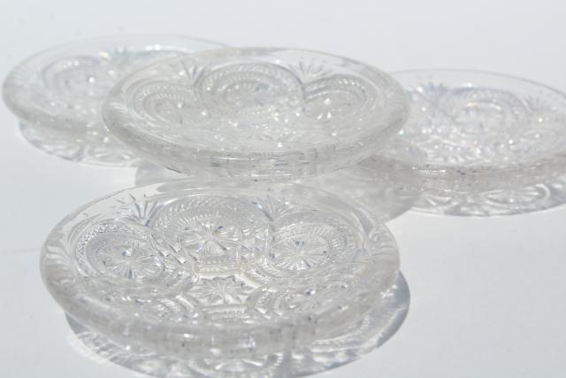photo of vintage tiny glass butter pats or cup plates, crystal clear pressed pattern glass #4