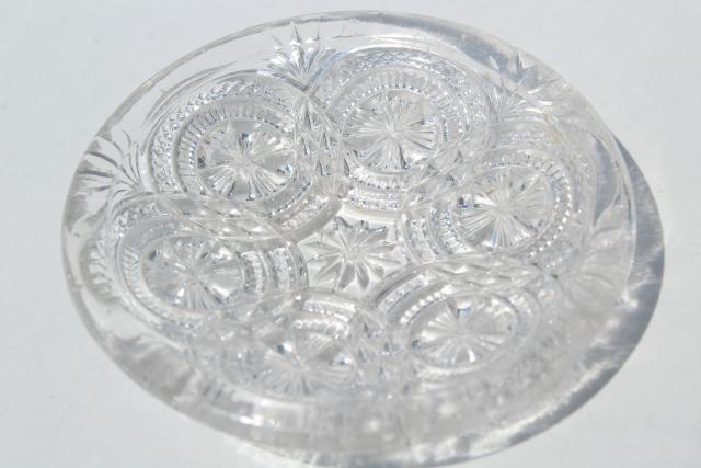 photo of vintage tiny glass butter pats or cup plates, crystal clear pressed pattern glass #6