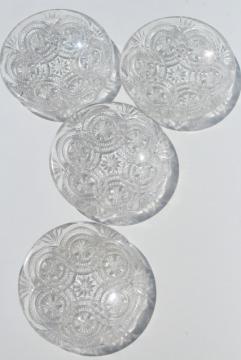 catalog photo of vintage tiny glass butter pats or cup plates, crystal clear pressed pattern glass