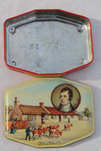 photo of vintage toffee tin w/ scene of Robert Burns cottage, litho print tin from English sweets #5