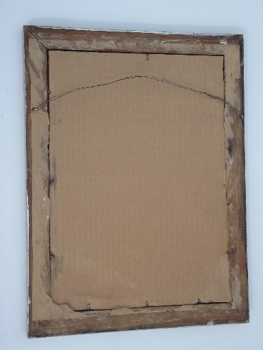 photo of vintage tole floral painted tin picture, shabby old white paint wood frame #4