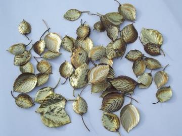 catalog photo of vintage tole leaves, lot handcrafted metal craft pieces for altered art