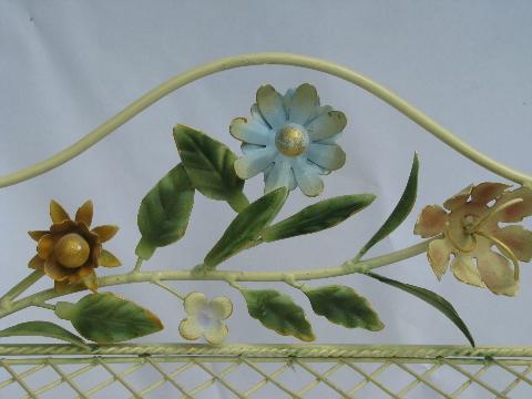 photo of vintage tole metal flowers, shabby cottage chic style whatnot wall shelf #3