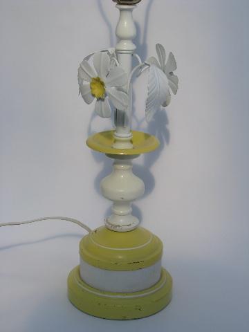 photo of vintage tole metal flowers table lamp, white daisies, shabby cottage chic #1