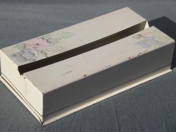 catalog photo of vintage tole metal tissue box cover, hand-painted flowers on creamy white